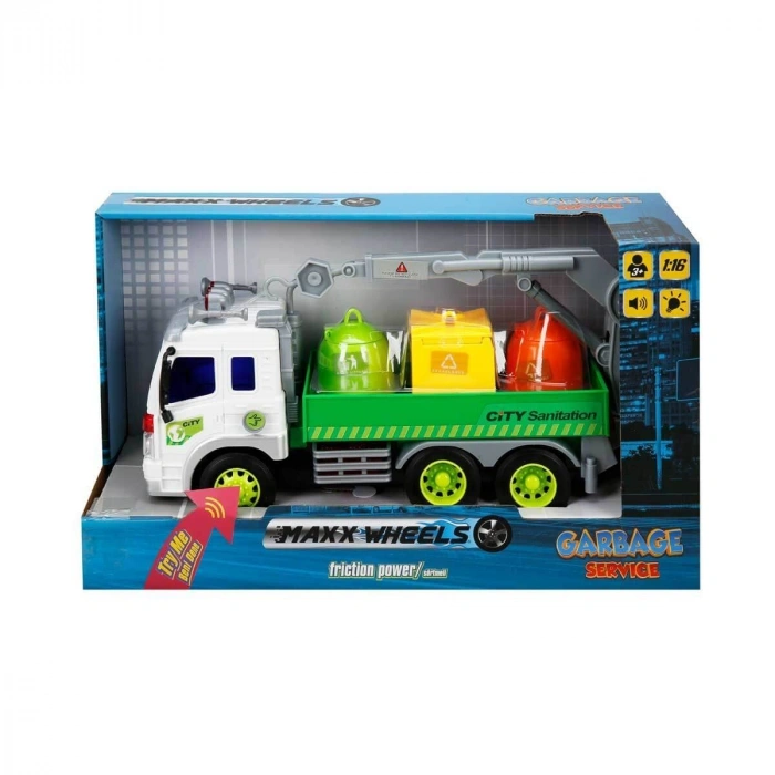 13078 1:16 Maxx Wheels Sesli ve Işıklı Geri Dönüşüm Kamyonları