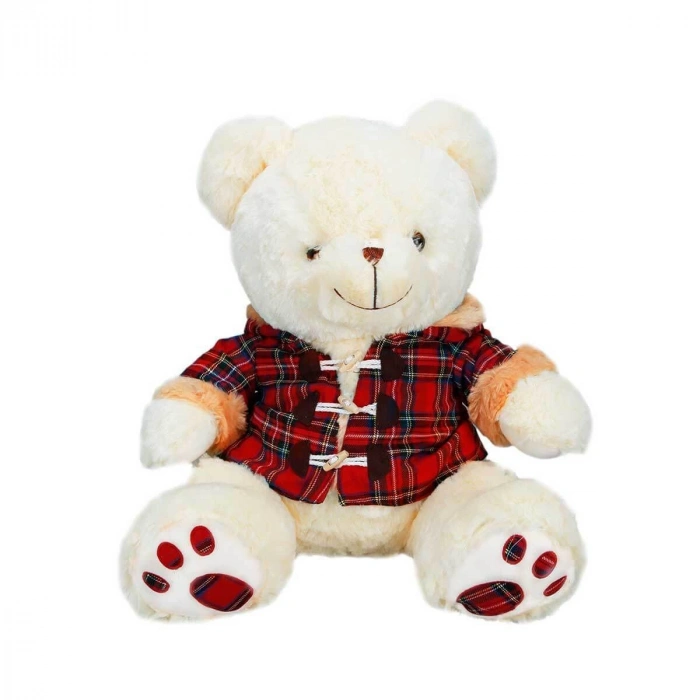 1510 Ekose Elbiseli Peluş Ayı 45 cm -Sunman