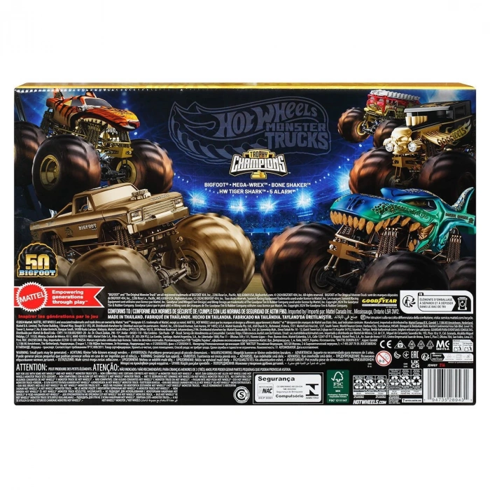 JDW07 Hot Wheels Monster Trucks Bigfoot Trophy Şampiyonları Araba ve Kamyon Çokl