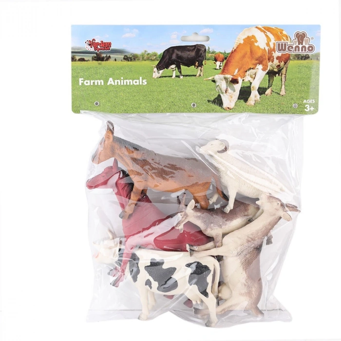 SH-9001-Vardem Poşetli 6Pcs 8 İnch  Çiftlik Hayvan ve Dinozor Set