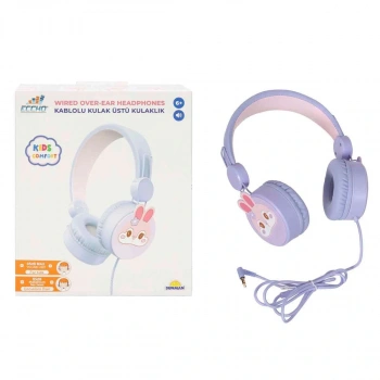 S0000007 -SUN-GLE-ECH-KULAKLIK MİKROFONLU KABLOLU TAVŞAN RESİMLİ LİLA