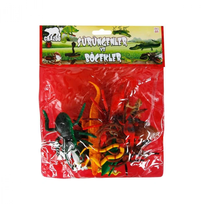 0716 Sürüngenler ve Böcekler Poşetli Hayvan Oyun Seti 13lü