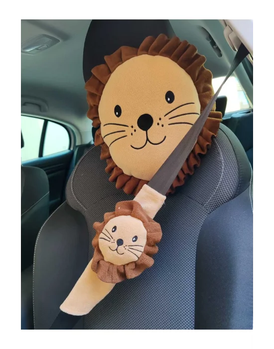 2li paket Şampiyon Arslan Araç Yastık Ve Kemer Seti Yol Arkadaşı Yastık Kemer Puset Dekoru Aslan