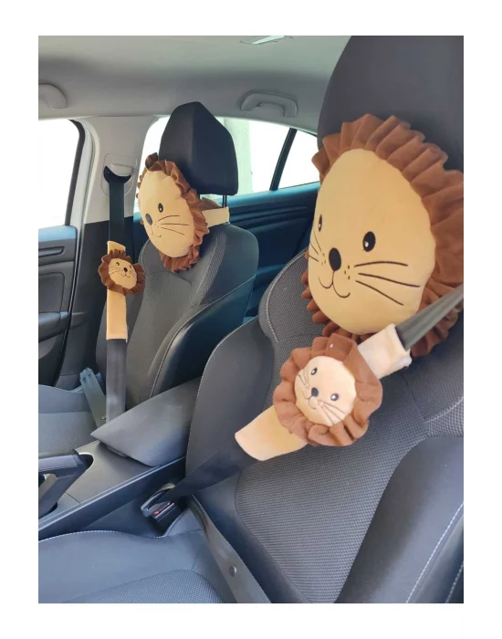 2li paket Şampiyon Arslan Araç Yastık Ve Kemer Seti Yol Arkadaşı Yastık Kemer Puset Dekoru Aslan