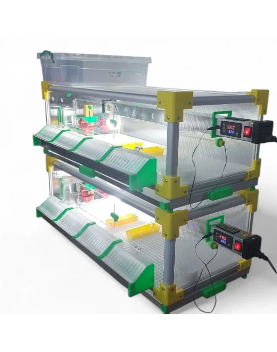 Evonest Tek Katlı Lüks Civciv Büyütme Kafesi – Dijital Termostatlı, Isıtıcılı, Otomatik Suluklu 92x15x42 cm Anakucağı