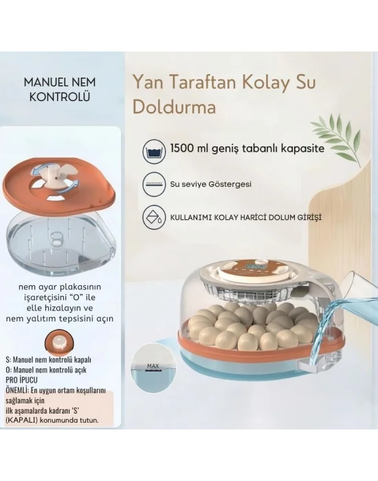 26–59 Kapasiteli Tam Otomatik Kuluçka Makinesi – 2 Değiştirilebilir Yumurta Tepsili, Dijital Kontrollü