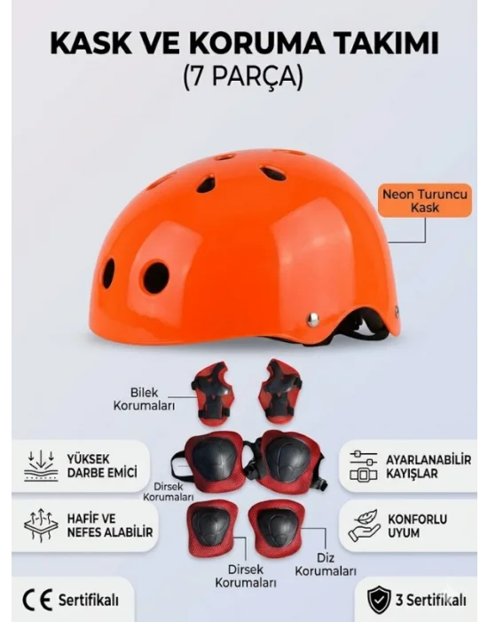 Paten Bisiklet Kaskı Kaykay Kırmızı Siyah Lacivert Pembe Kız Erkek Çocuk Kaskı, Dizlik Dirseklik Eldiven 3-8 Yaş