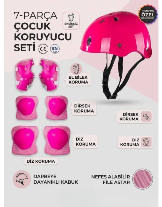 Paten Bisiklet Kaskı Kaykay Kırmızı Siyah Lacivert Pembe Kız Erkek Çocuk Kaskı, Dizlik Dirseklik Eldiven 3-8 Yaş