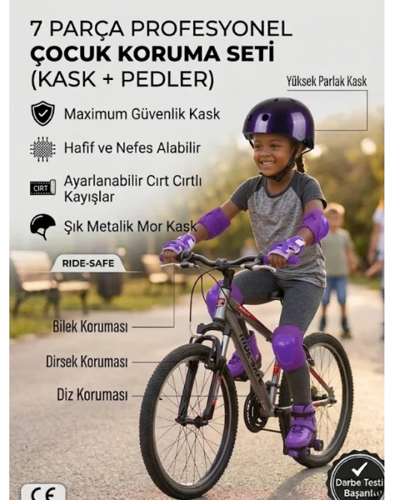 Paten Bisiklet Kaskı Kaykay Kırmızı Siyah Lacivert Pembe Kız Erkek Çocuk Kaskı, Dizlik Dirseklik Eldiven 3-8 Yaş