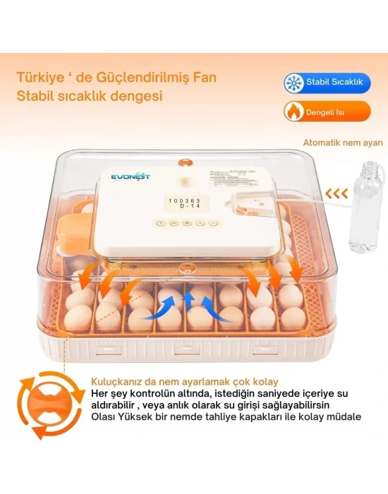 Evonest 56 Yumurtalık Kuluçka Makinesi | Turuncu Model