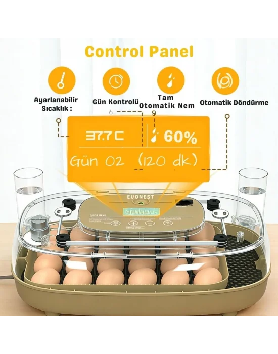 24 Yumurta Kapasiteli Kuluçka Makinesi, Otomatik Çevirme, Isı & Nem Kontrolü, 360° Görüş, Tavuk-Ördek-Bıldırcın-Kaz için