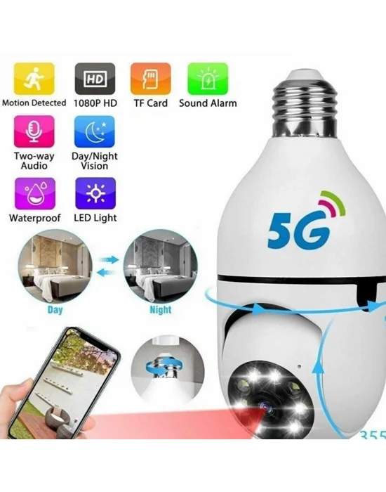 360° Panoramik Ampul Kamera | Wifi, Çift Wifi, Gece Görüşlü ve Hafıza Kartı Hediyeli
