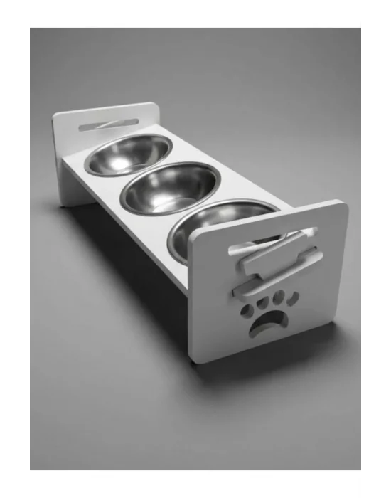 Kedi Köpek Mama Kabı 3 Gözlü Ayarlanabilir Ahşap & Paslanmaz Çelik Mama ve Su Kabı Yavru Köpek Kedi