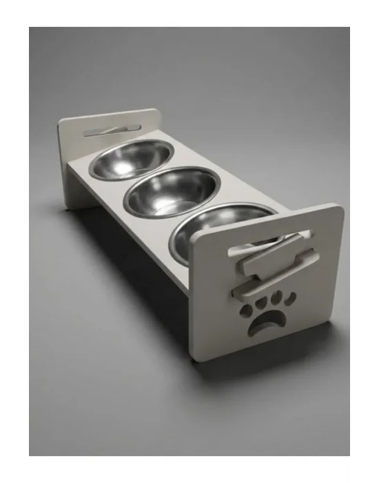 Kedi Köpek Mama Kabı 3 Gözlü Ayarlanabilir Ahşap & Paslanmaz Çelik Mama ve Su Kabı Yavru Köpek Kedi