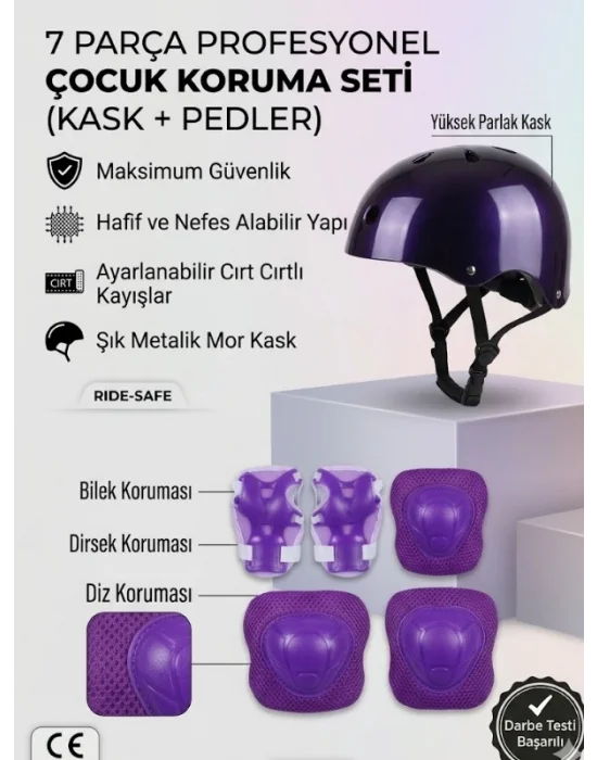 Paten Bisiklet Kaskı Kaykay Kırmızı Siyah Lacivert Pembe Kız Erkek Çocuk Kaskı, Dizlik Dirseklik Eldiven 3-8 Yaş