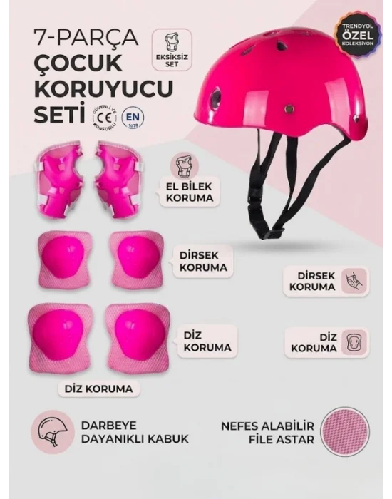 Paten Bisiklet Kaskı Kaykay Kırmızı Siyah Lacivert Pembe Kız Erkek Çocuk Kaskı, Dizlik Dirseklik Eldiven 3-8 Yaş