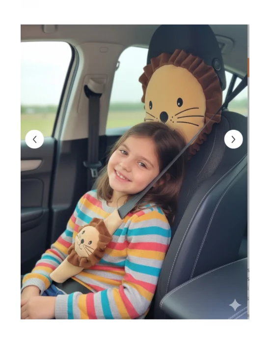 Şampiyon Aslan Araba Süsü Boyun Yastığı Ve Emniyet Kemeri Aksesuarı Peluş Kılıf Seti(1 YASTIK VE 1 KILIF)