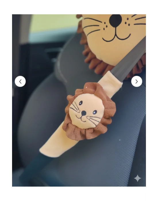 Şampiyon Aslan Araba Süsü Boyun Yastığı Ve Emniyet Kemeri Aksesuarı Peluş Kılıf Seti(1 YASTIK VE 1 KILIF)