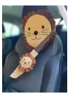 Şampiyon Aslan Araba Süsü Boyun Yastığı Ve Emniyet Kemeri Aksesuarı Peluş Kılıf Seti(1 YASTIK VE 1 KILIF)
