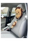 Şampiyon Aslan Araba Süsü Boyun Yastığı Ve Emniyet Kemeri Aksesuarı Peluş Kılıf Seti(1 YASTIK VE 1 KILIF)