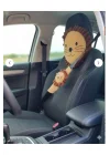 Şampiyon Aslan Araba Süsü Boyun Yastığı Ve Emniyet Kemeri Aksesuarı Peluş Kılıf Seti(1 YASTIK VE 1 KILIF)