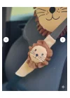 Şampiyon Aslan Araba Süsü Boyun Yastığı Ve Emniyet Kemeri Aksesuarı Peluş Kılıf Seti(1 YASTIK VE 1 KILIF)
