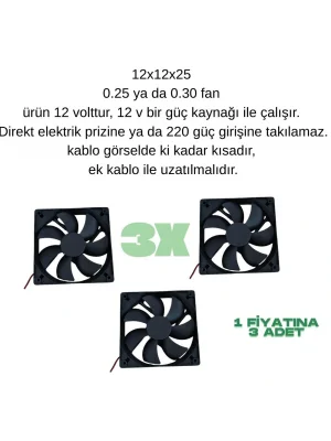 12V 0.25A DC Kuluçka Makinesi Fanı | 12x12x2.5 cm