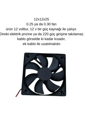 12V 0.25A DC Kuluçka Makinesi Fanı | 12x12x2.5 cm