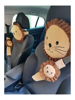 2li paket Şampiyon Arslan Araç Yastık Ve Kemer Seti Yol Arkadaşı Yastık Kemer Puset Dekoru Aslan