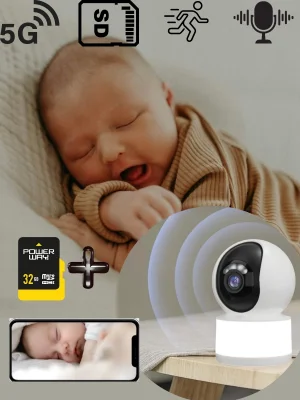 360° Bebek İzleme Kamerası | Sesli Güvenlik, Hareket Algılama ve 32GB Hafıza Kartı