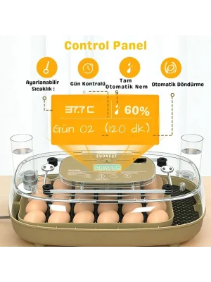 24 Yumurta Kapasiteli Kuluçka Makinesi, Otomatik Çevirme, Isı & Nem Kontrolü, 360° Görüş, Tavuk-Ördek-Bıldırcın-Kaz için