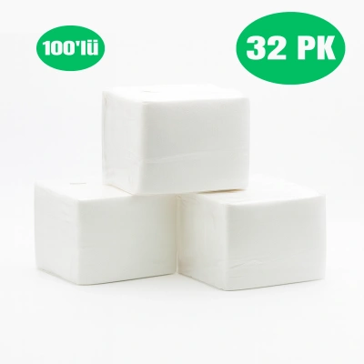 Kağıt Servis Peçete 100’lü – 32 Paket Ekonomik Koli | 1 Katlı, Hijyenik ve Dayanıklı Peçete Seti