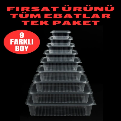 Kullan-At Saklama Kabı Seti 90 Adet (9 Boy–Kapaklı) Sızdırmaz Plastik Kap Kase