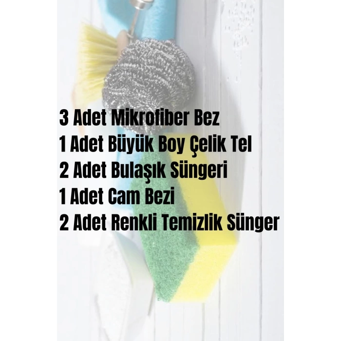 Ev Temzilik Seti (Mikrofiber Bez - Cam Bezi - Bulaşık Teli - Bulaşık Süngeri - Temizlik Süngeri)