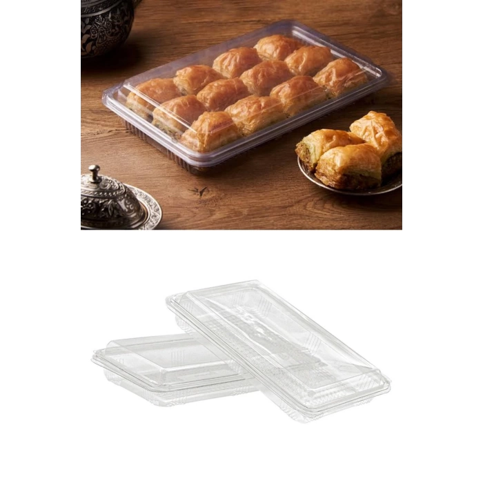 Plastik Kapaklı Sızdırmaz Baklava Kabı Saklama Kutusu 1000cc 25 Adet
