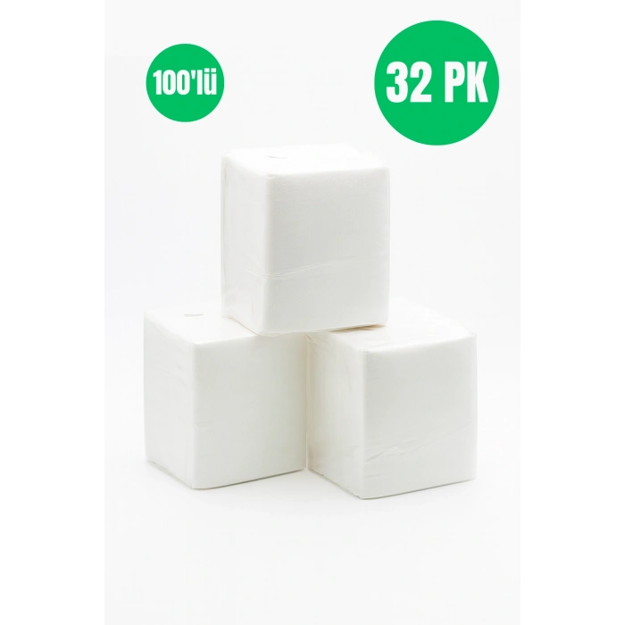 Kağıt Servis Peçete 100’lü – 32 Paket Ekonomik Koli | 1 Katlı, Hijyenik ve Dayanıklı Peçete Seti
