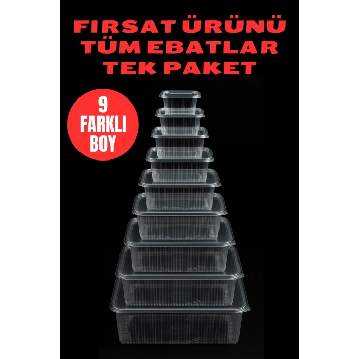 Kullan-At Saklama Kabı Seti 90 Adet (9 Boy–Kapaklı) Sızdırmaz Plastik Kap Kase