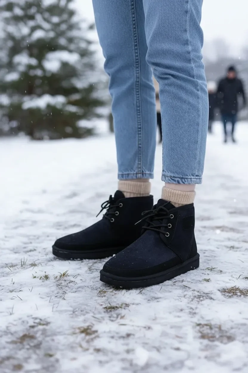 Bağcıklı Kışlık Süet İçi Kürklü Kadın Bot - Siyah