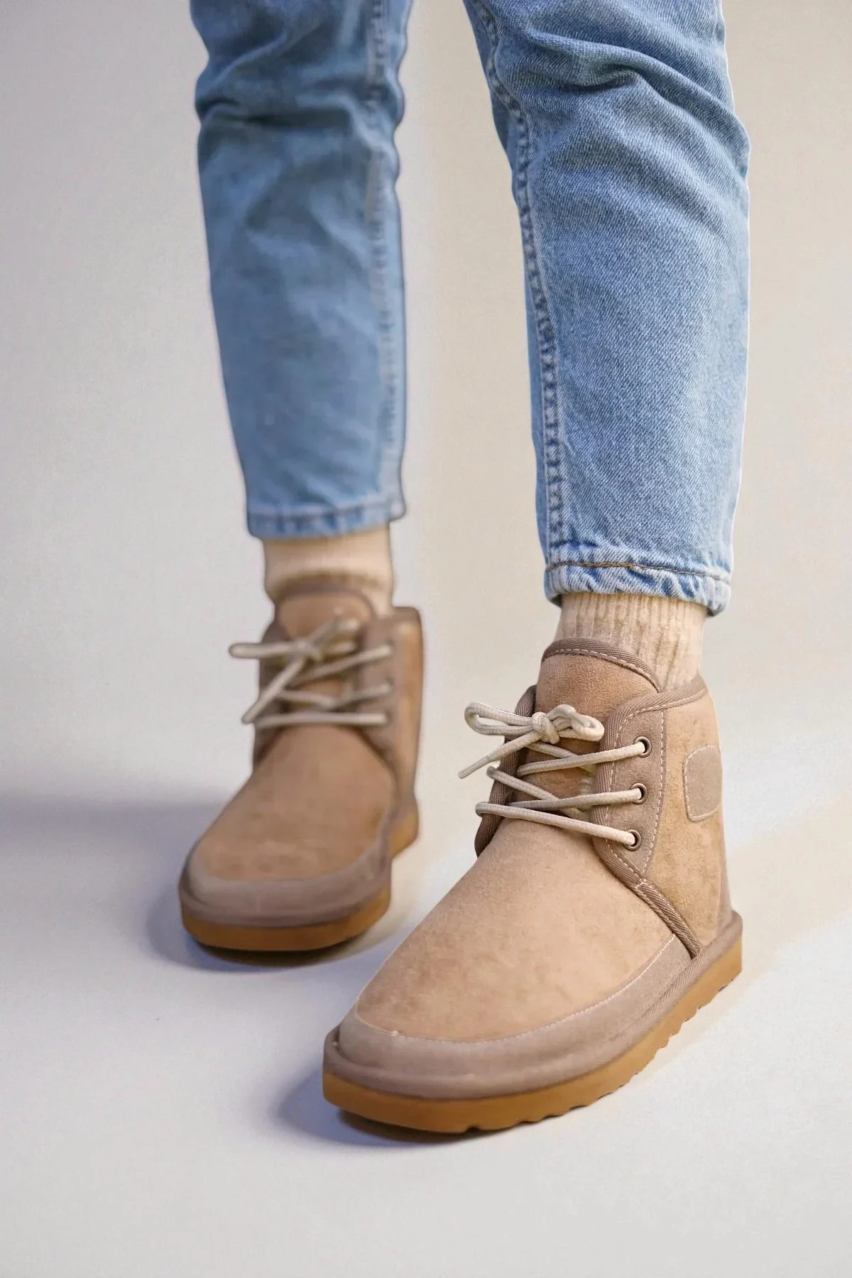 Bağcıklı Kışlık Süet İçi Kürklü Kadın Bot - Vizon