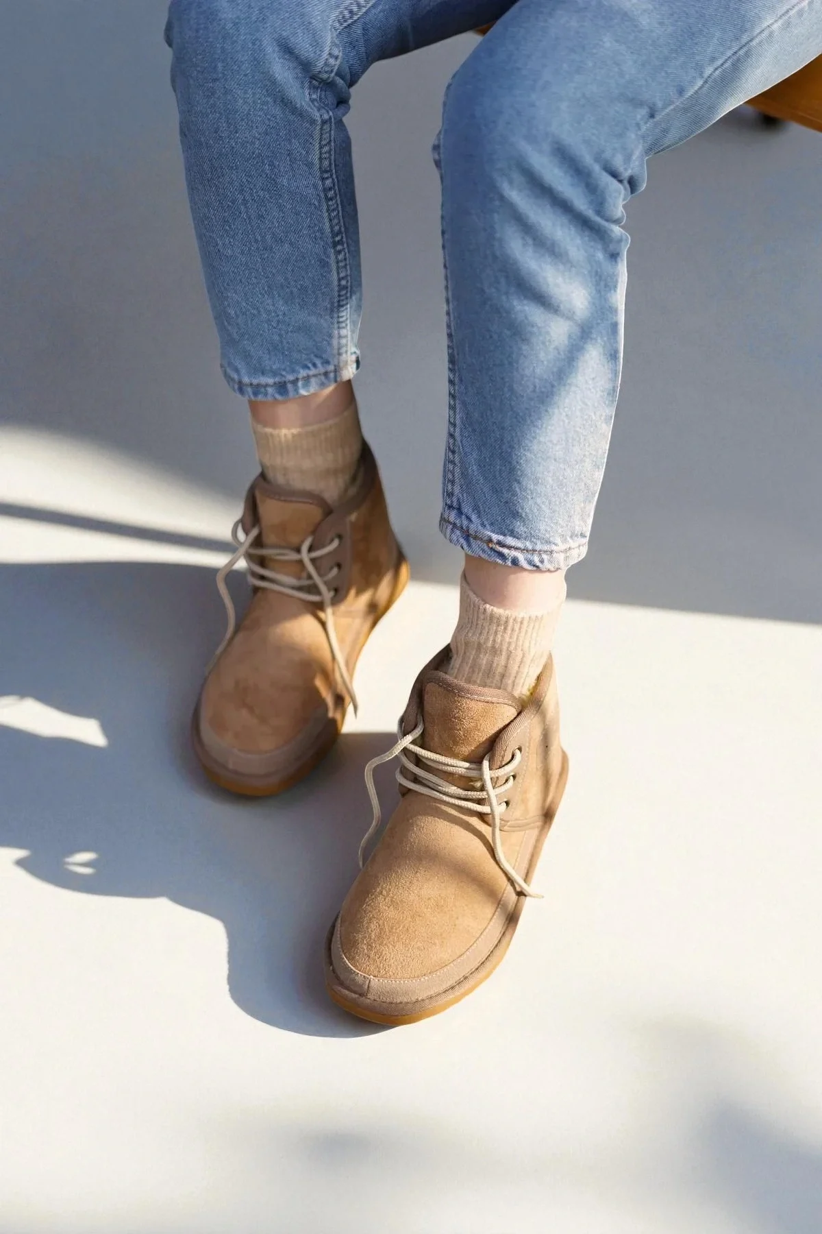 Bağcıklı Kışlık Süet İçi Kürklü Kadın Bot - Vizon