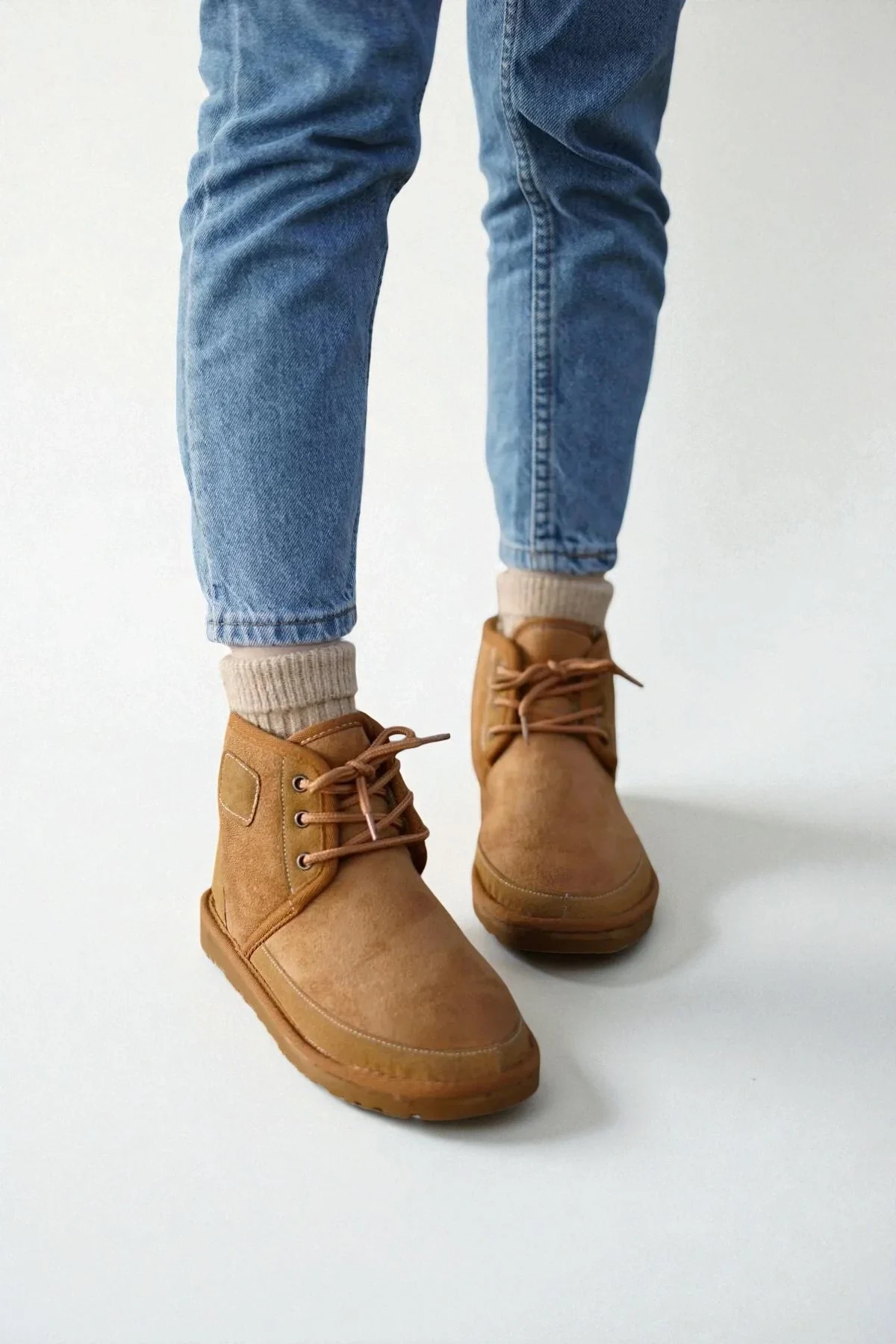 Bağcıklı Kışlık Süet İçi Kürklü Kadın Bot - Taba