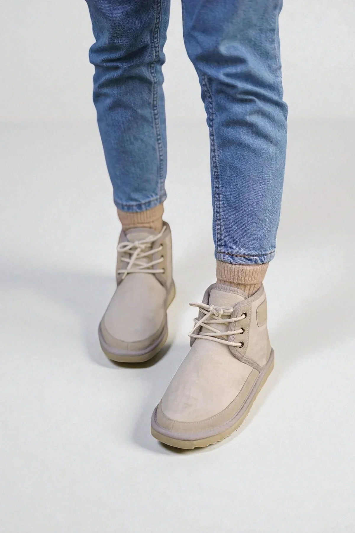 Bağcıklı Kışlık Süet İçi Kürklü Kadın Bot - Bej