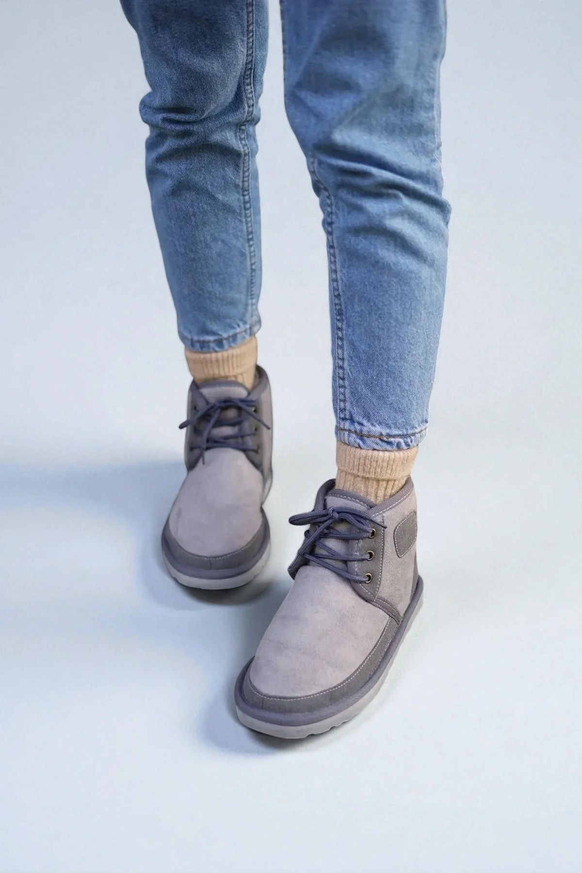 Bağcıklı Kışlık Süet İçi Kürklü Kadın Bot - Gri