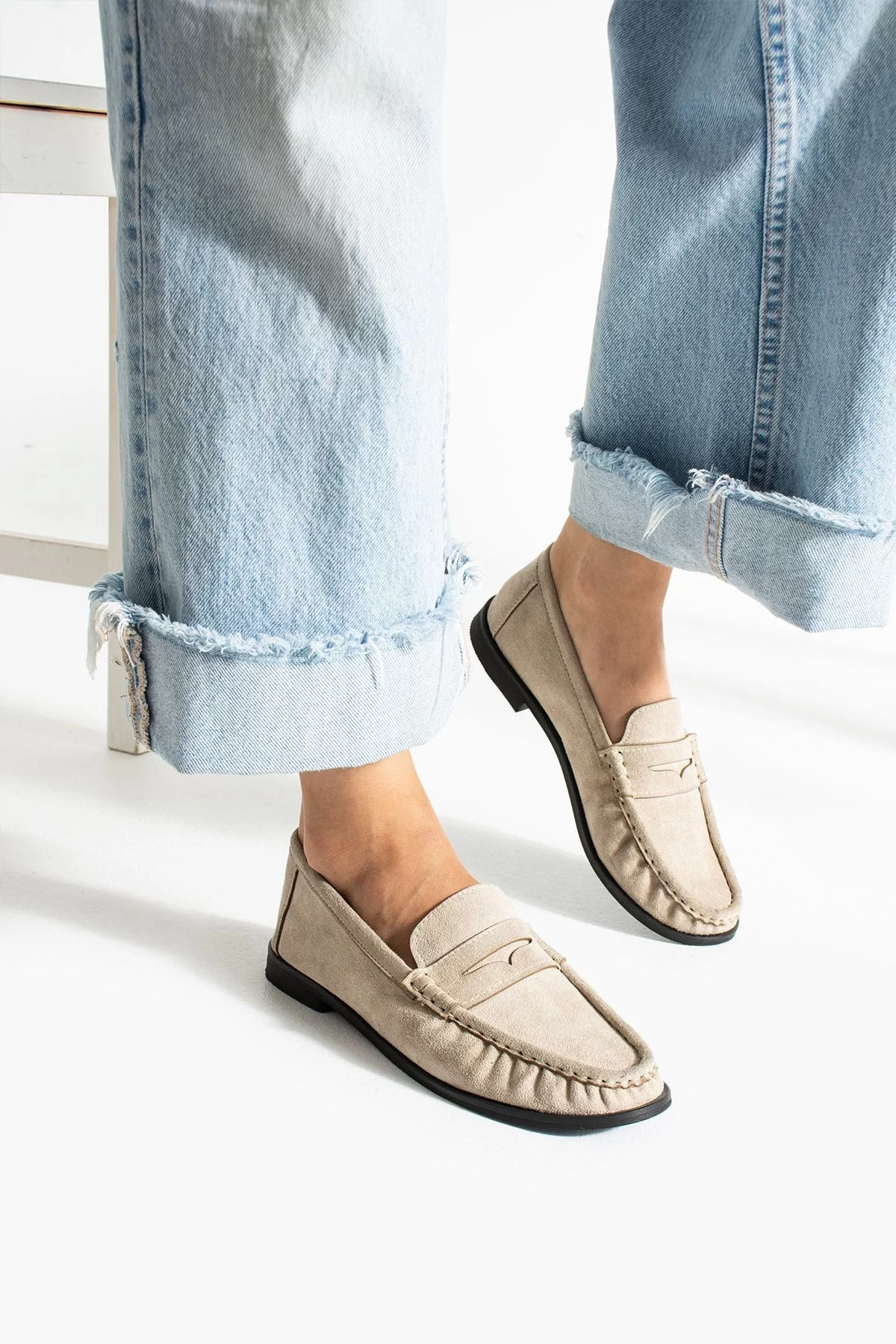 Casual Chic Bej Kadın Bağcıksız Babet Ayakkabı