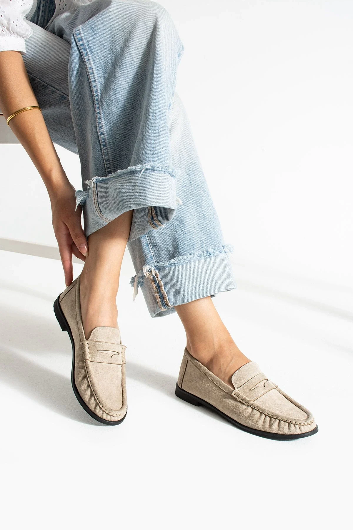 Casual Chic Bej Kadın Bağcıksız Babet Ayakkabı