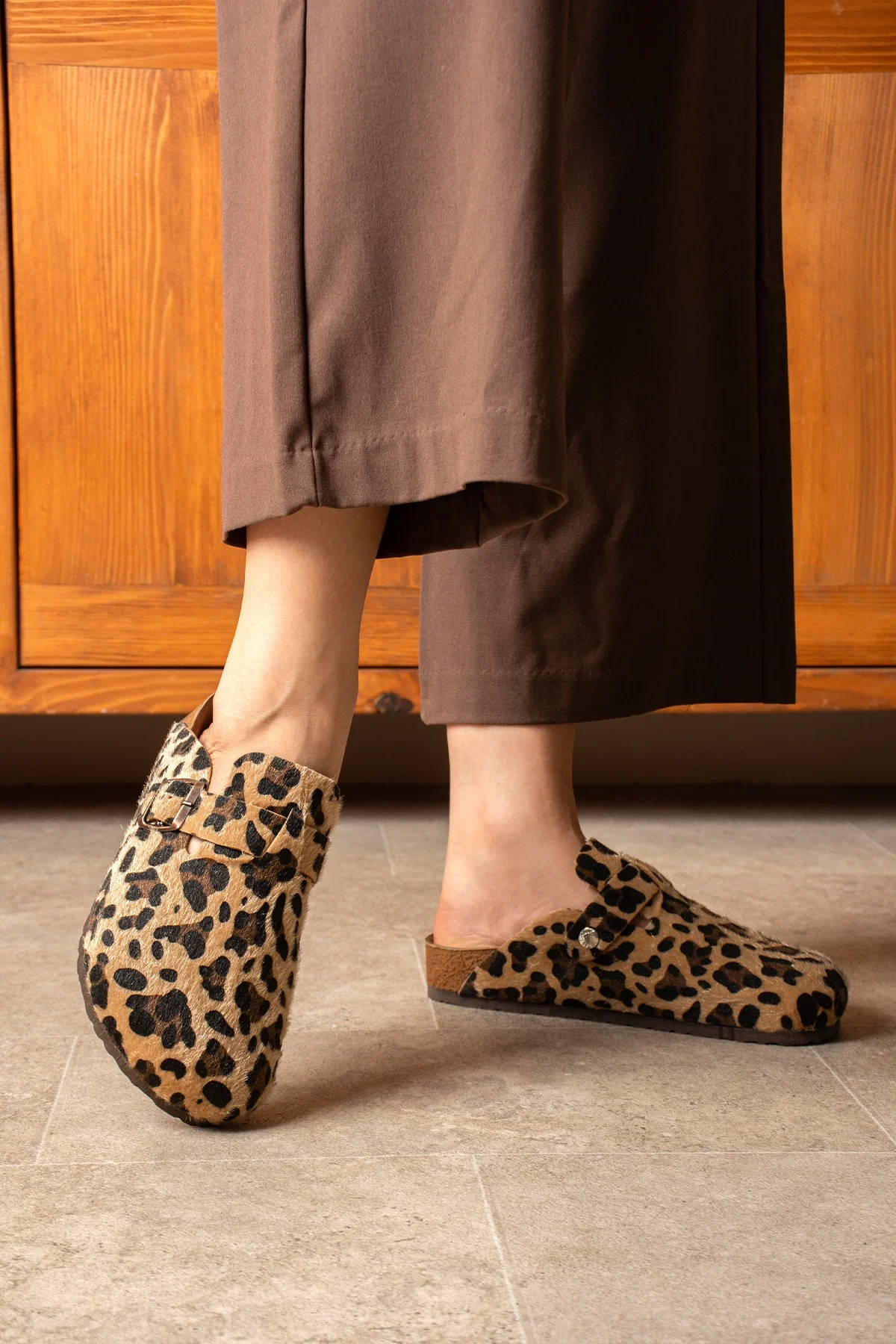 Doston Leopar Kahve Terlik – Rahat Taban, Şehir Stili