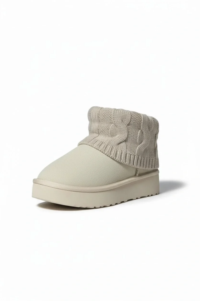 Kazaklı Süet Kalın Taban Kışlık İçi Kürklü Kadın Bot - Bej