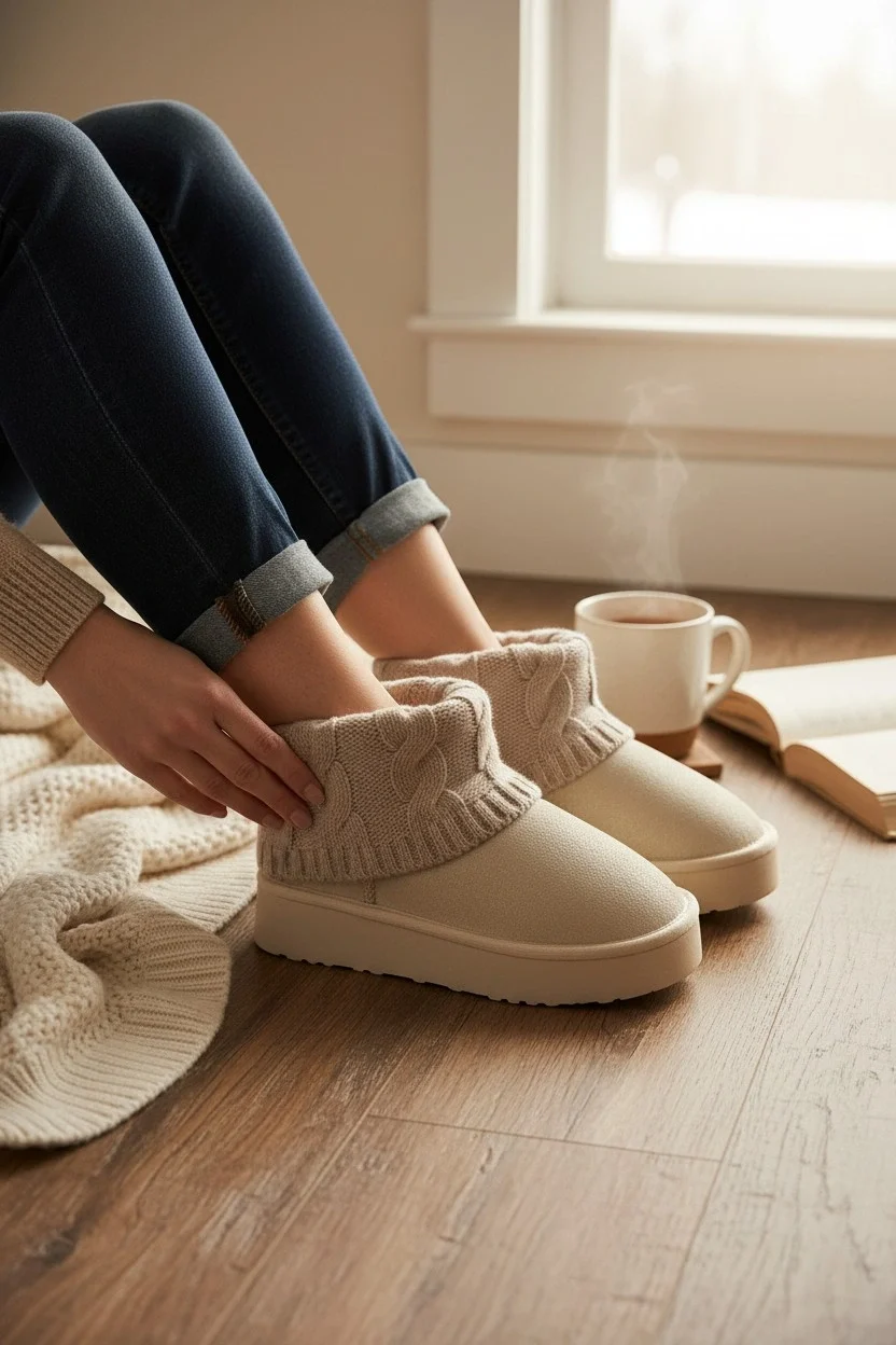 Kazaklı Süet Kalın Taban Kışlık İçi Kürklü Kadın Bot - Bej