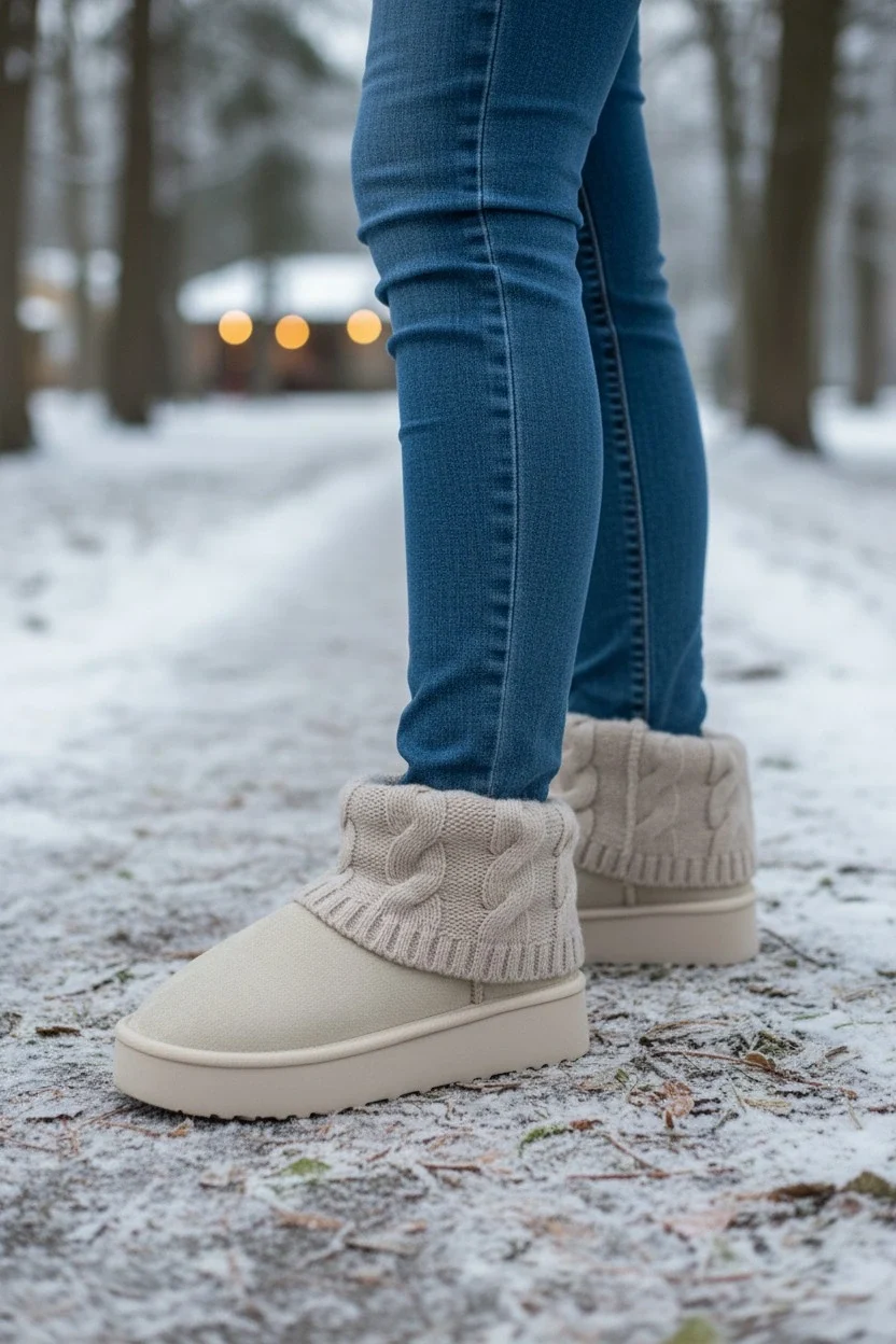 Kazaklı Süet Kalın Taban Kışlık İçi Kürklü Kadın Bot - Bej