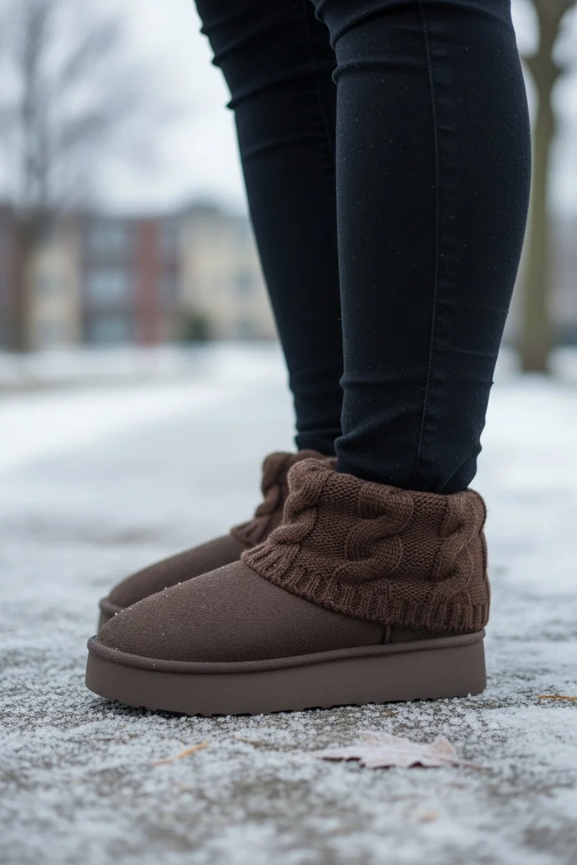 Kazaklı Süet Kalın Taban Kışlık İçi Kürklü Kadın Bot - Kahve